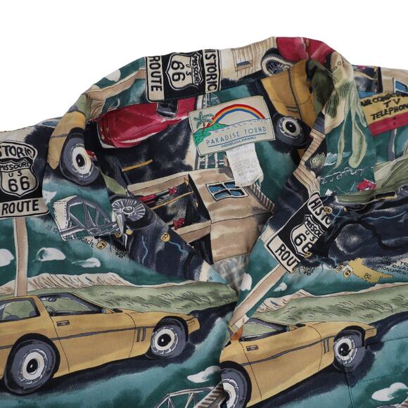 Vintage Paradise Found Hot Rod Muscle Car Allover Print Hawaiian Shirt - Picture 6 of 9